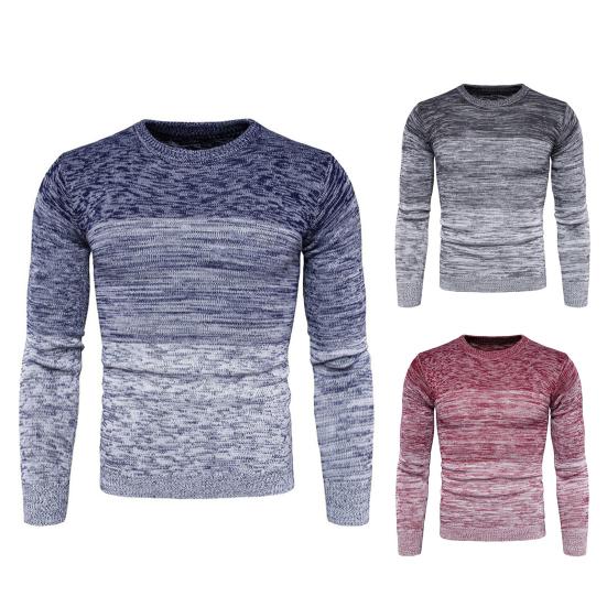 Long Sleeve Patchwork Men Sweater Autumn Winter O-Neck Stretchy Knitted Pullover Sweater Streetwear