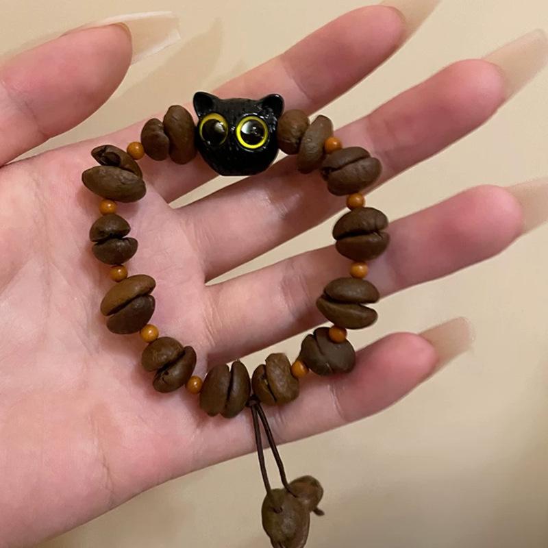 Handmade Natural Coffee Bean Bracelet Elastic Coconut Chip Wood Chip Braided Hand Decoration Bracelet For Women