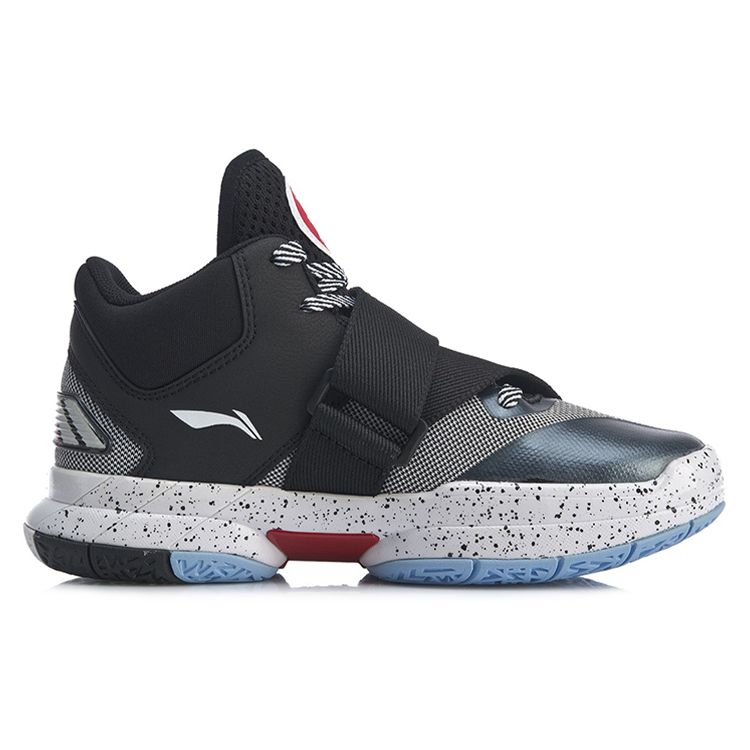 Li Ning Kids Wow Practical Anti-Slip Shock Absorbing Wear-Resistant Mid-Top Basketball Shoes Kids Basketball Shoes Gray Black YKBQ058-5