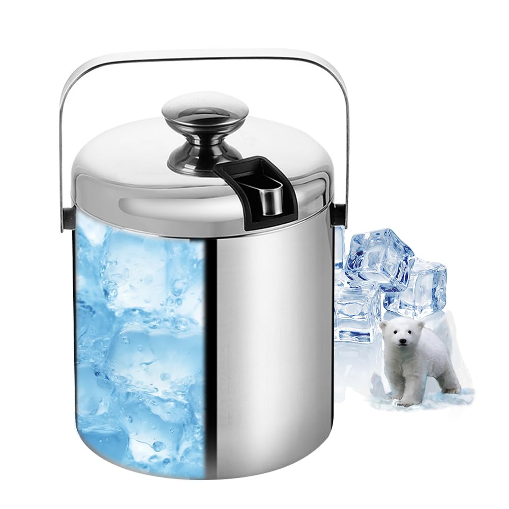 

HANSHUMY Ice Bucket with Separation and Stainless Steel Vacuum Keeps Ice Keeps and More Professional for Commercial Use and Outdoor Use 1.3/3L Wet/Dry
