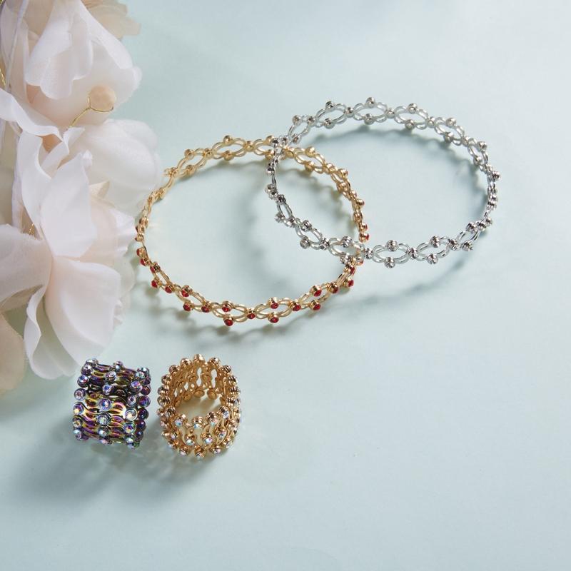 2 in 1 Magischer Einziehbarer Ring Armreif Kreativer Dehnbarer Dreh Faltring Kristall Teleskopringe Armband Schmuck
