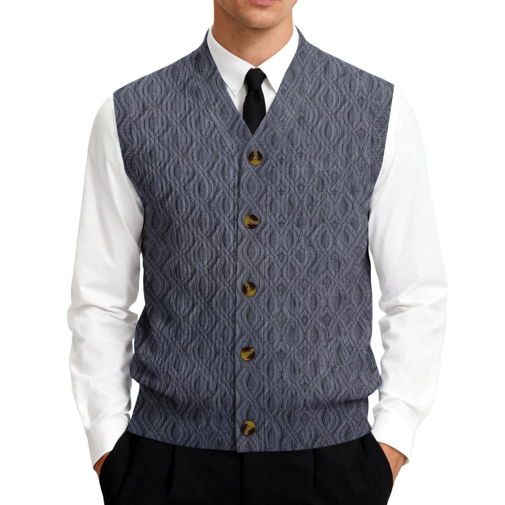 Men's V-Neck Sleeveless Knit Cardigan Vest