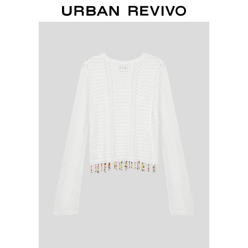 UR Women's Hollow-Out Beaded Tassel Cotton Knit Sweater