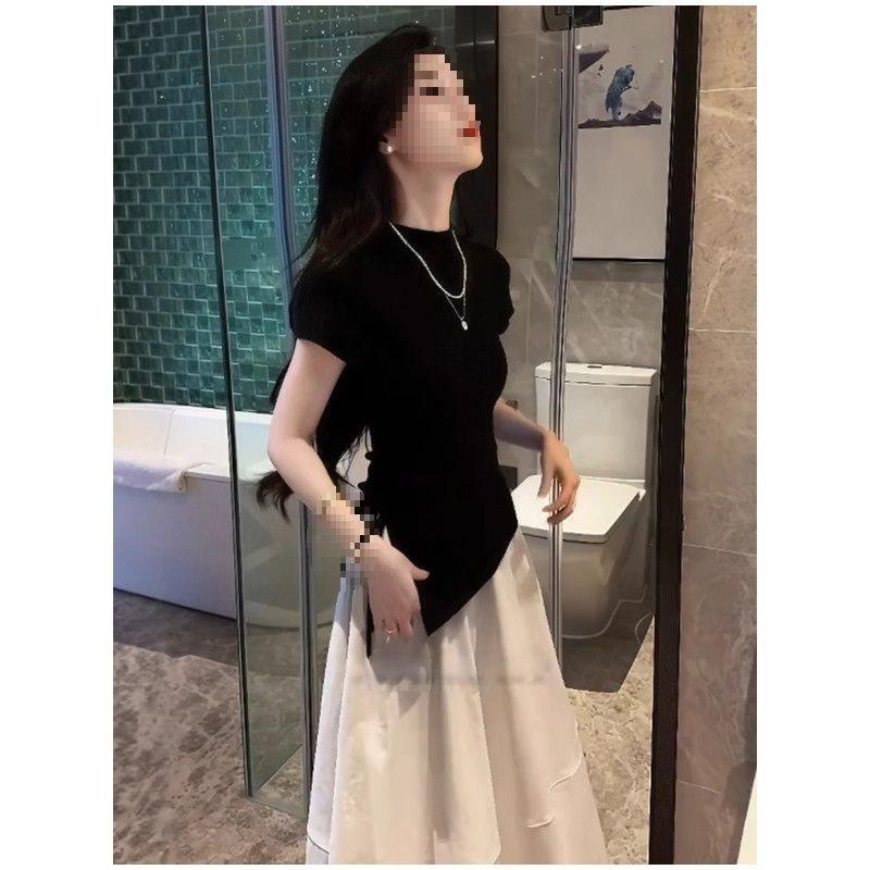 Black Oversize Knitted Ice Silk Sleeveless Top With Embroidery For Summer Casual Wear