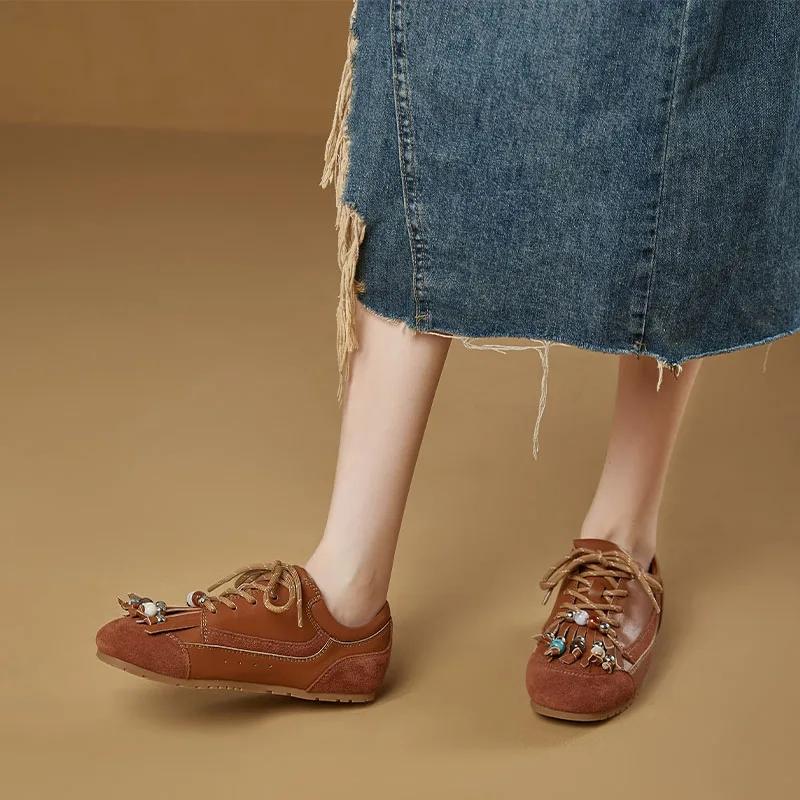 Fashion Casual Suede Sneakers Women Genuine Leather Spring Autumn Patchwork Round Toe Ladies Lightweight Flats Sports Shoes Handmade