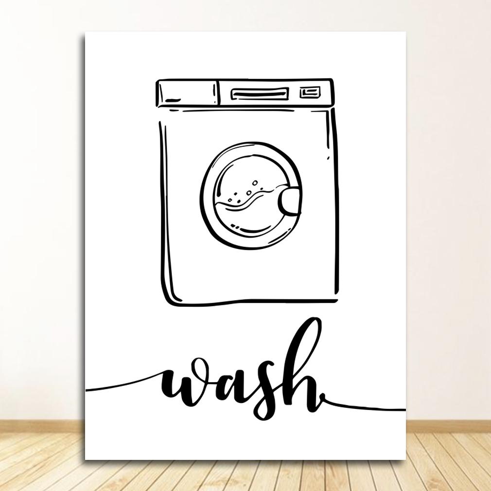Sign Black White Pictures Bathroom Home Decor Modular Wall Art Print Canvas Painting Nordic Poster Wash Dry Fold Repeat Laundry