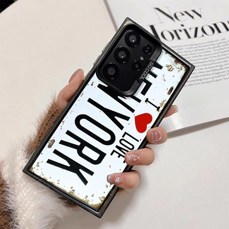 Retro Vintage License Plate Soft Phone Case for Samsung Galaxy S24 S25 FE S26 Edge S23 Ultra S22 Plus S21 + Shockproof Cover Bac
