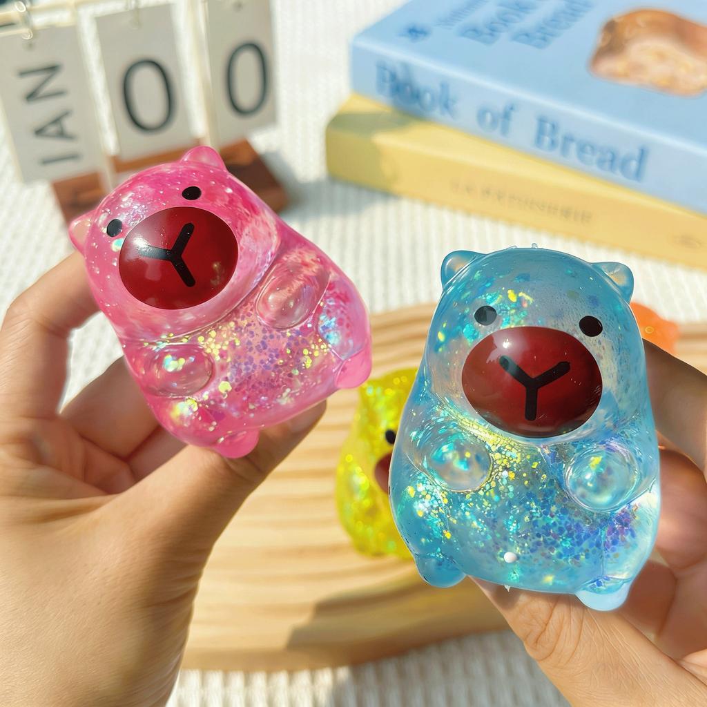 Kawaii Capybara Stress Squeeze Toy Decompression Soft Glitter Gummy Fidget Toys Stress Relief Tool Anti-Anxiety Squeeze Toy Gift