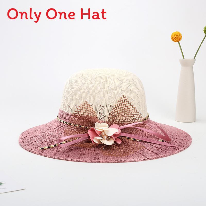 Ladies Straw Sun Hat With Large Brim And Breathable Straw Material For Summer Wear розовый