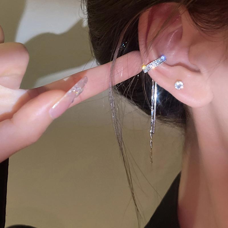 New Fashion Silver Color Cilp Earrings Tassel Ear Cuff Non Piercing Earring 2025 Trendy Punk Design Female Long Ear Clip Jewelry