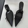 Fashion Eilyken Elegant Mesh Fabric Butterfly-knot Pointed Toe Slippers Women Sexy Thin Heels Party Prom Mule Shoes