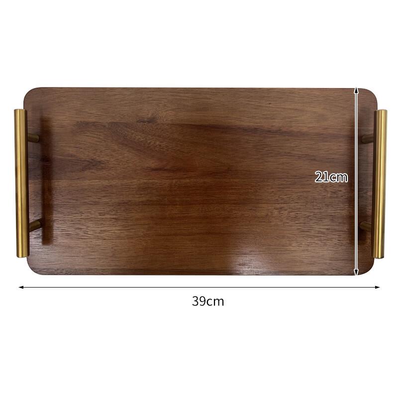 Acacia Wood Rectangular Serving Tray with Metal Handles 39*21*1cm