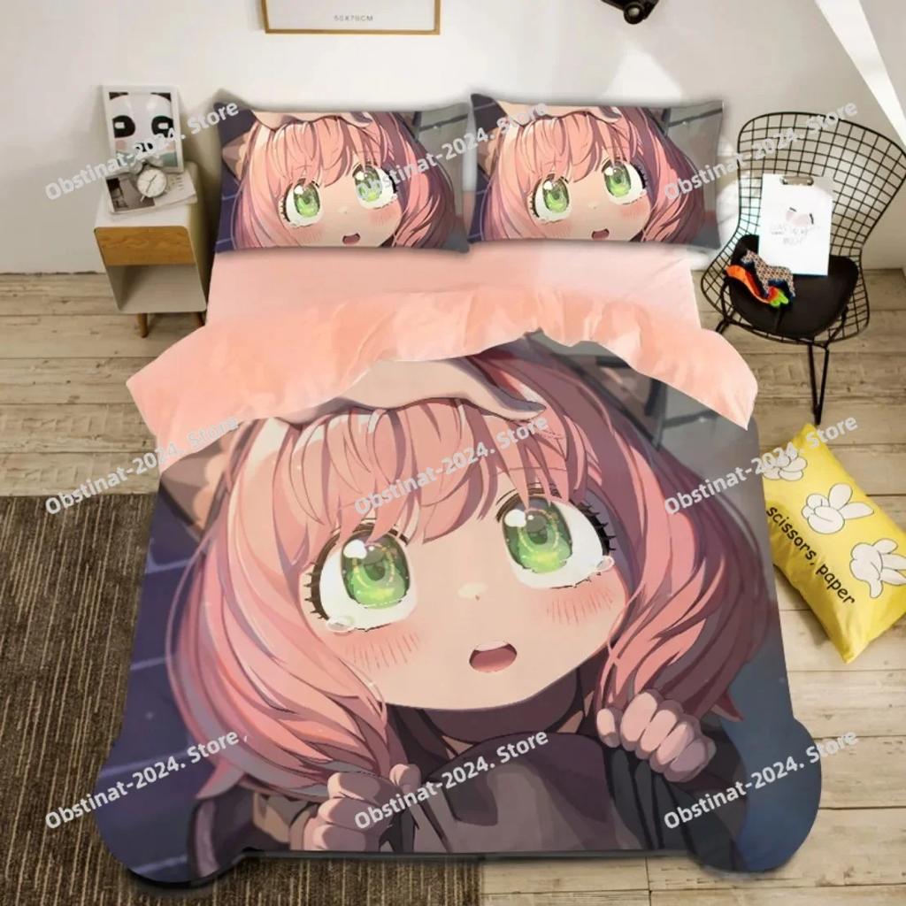 Anime Spy X Family Bedding SetSpy Funny Anya Printed With Pillowcase Bed Duvet Cover Soft Single Double Queen Super King Size