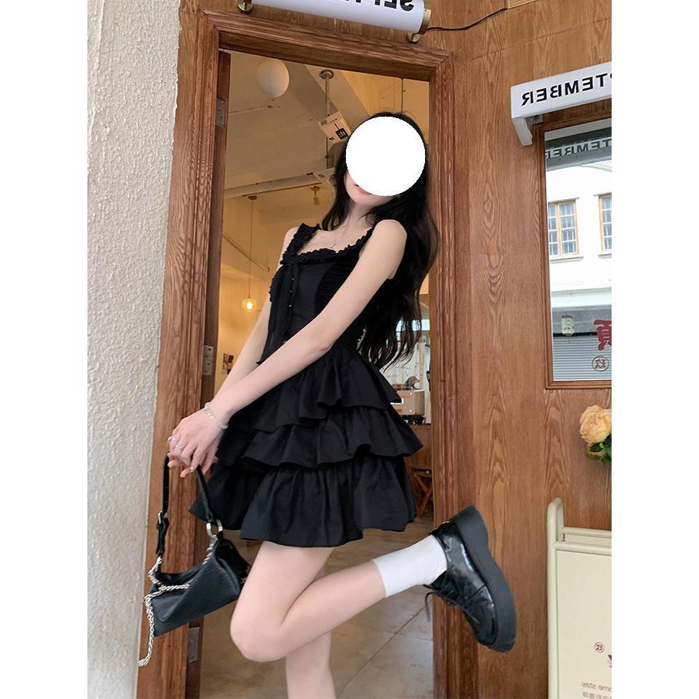 

Новое летнее платье-сарафан для женщин, ранняя весна, черное, повседневное, с темпераментом, базовое, красивое маленькое черное платье XL- (recommended 110-60kg)