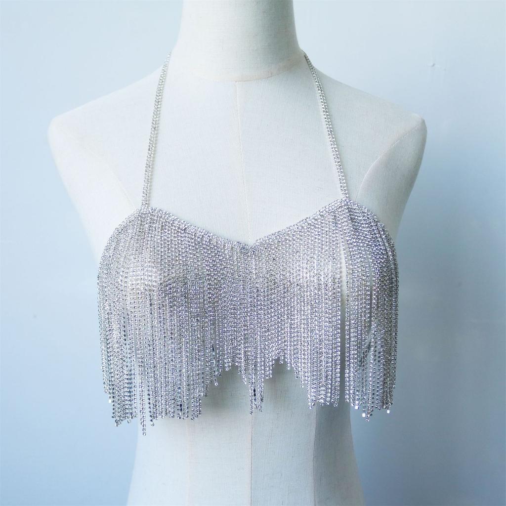 European And American Exaggerated Fringed Rhinestone Bra Body Chain Nightclub Women'S Sexy Shiny Accessories