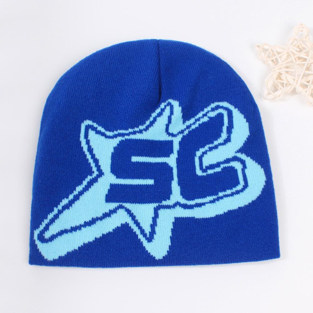 Hat Hip Hop Style Letters Unisex Warm No Brim Solid Color Knit Hatsbeanie