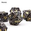 7 יחידות שחור זהב דיונון קוביות מתכת חלול מתכת פוליהדרלית סט קוביות מתאים למשחקי תפקידים משחקי לוח RPG משחק קלפים