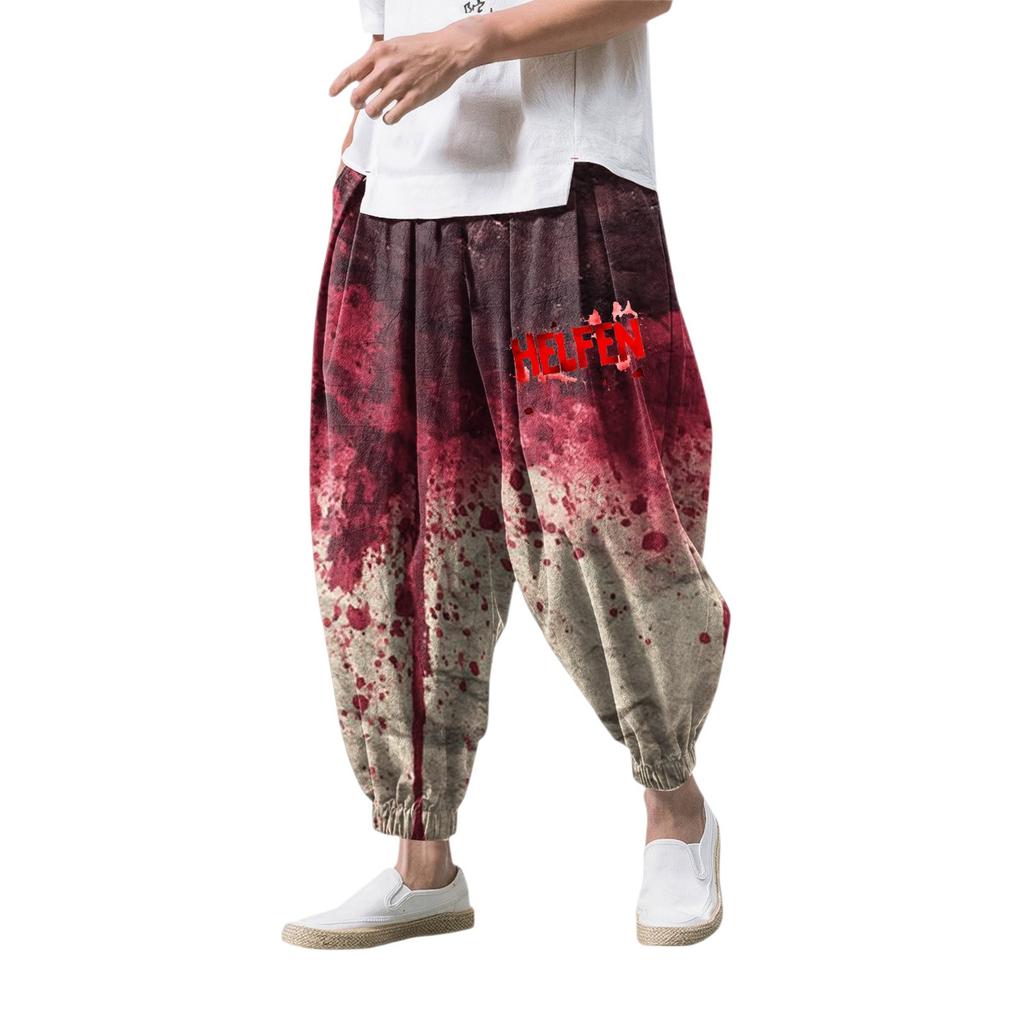 Halloween-Print - Lässige Weitbein-Hose, Herren Lässige Loose-Fit-Hose