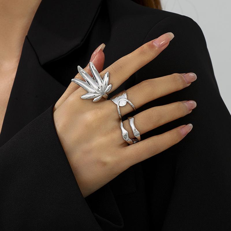 Design Liquid Lava Flower Opening Ring ins Baroque Imitation Pearl Alloy Ring