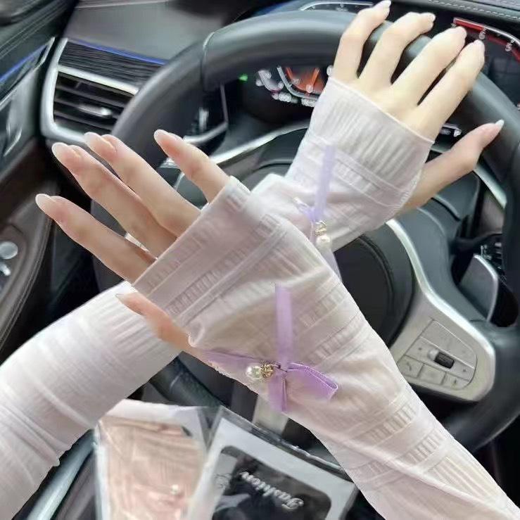 Women's Summer Ice Silk Sun Protection Pearl Lace Arm Sleeves