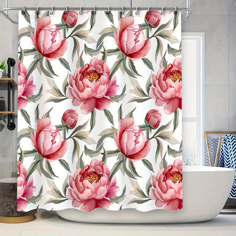 Floral Shower Curtain Pink Peony Design Polyester Fabric waterproof bathroom decor customized size available