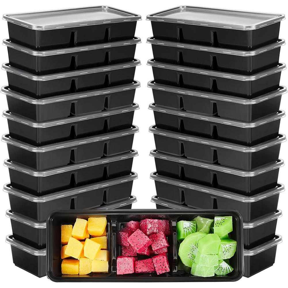 17oz Small Meal Prep Containers 3 Compartments with Lids,Disposable Plastic Bento Boxes Stackable Food Containers Lunch Boxes
