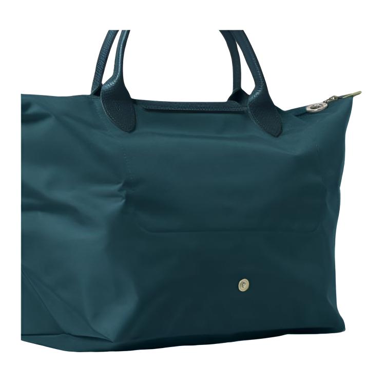 Longchamp Le Pliage Green Foldable Snap Closure Recycled Nylon Canvas Dumpling Tote Bag Medium Women Tote Bags Peacock-Blue 1623919P89