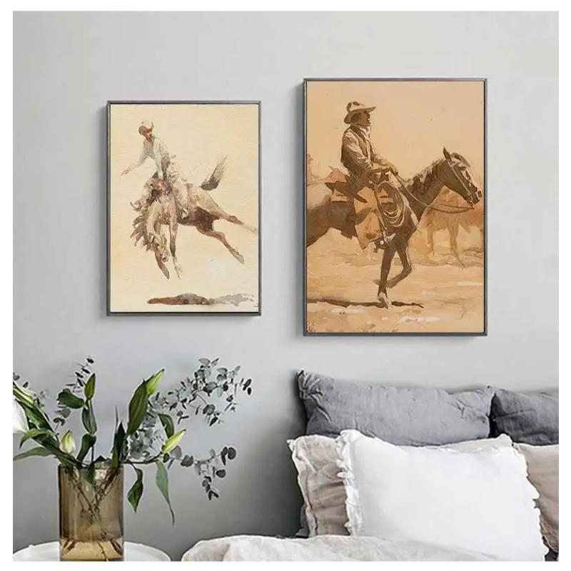 Vintage Old West Antique Horse Riders Cowboys Western Hills Art Posters Canvas Painting Wall Prints Pictures for Room Home Decor