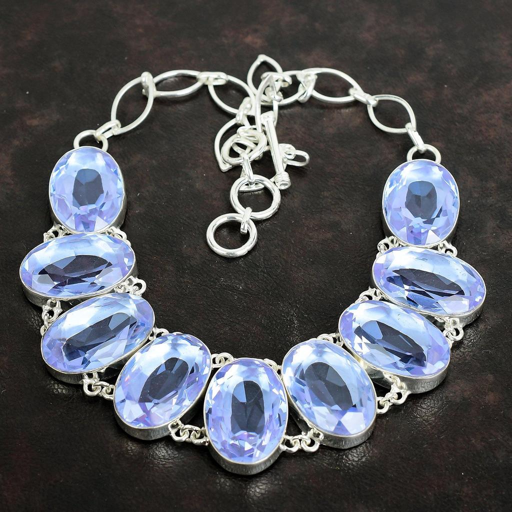 Facettierte Tansanitquarz-Halskette 925 Sterlingsilber-Halskette verstellbare Kettenhalskette echter Edelsteinschmuck handgefertigte Halskette zum Geschenk