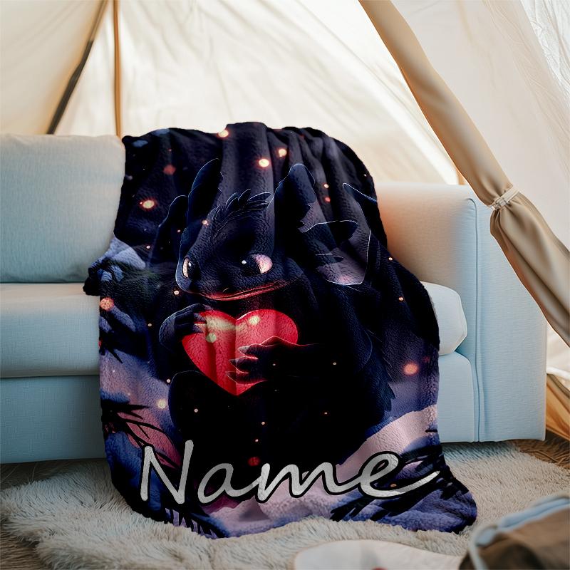 Personalized Custom Name Blanket - How To Train Your Dragon Toothless Print Design,Blanket for Sofa,Bed,Travel,Camping - Soft and Warm, Great Gift