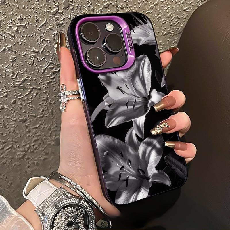 Black and White Lily Floral Pattern Phone Case For iPhone 17 Air 16 Pro Max XS X XR 17E 16E 16 Plus 15 14 13 12 11 Matte Cover