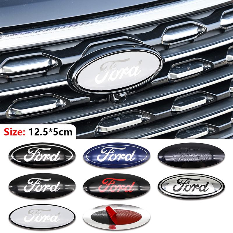 12.5cm Car Front Grille Logo Trunk Accessories Hood Sticker For Ford Focus Mk2 Mk3 Fiesta Mk4 S-MAX Mk7 Ranger Mondeo Kuga WD2