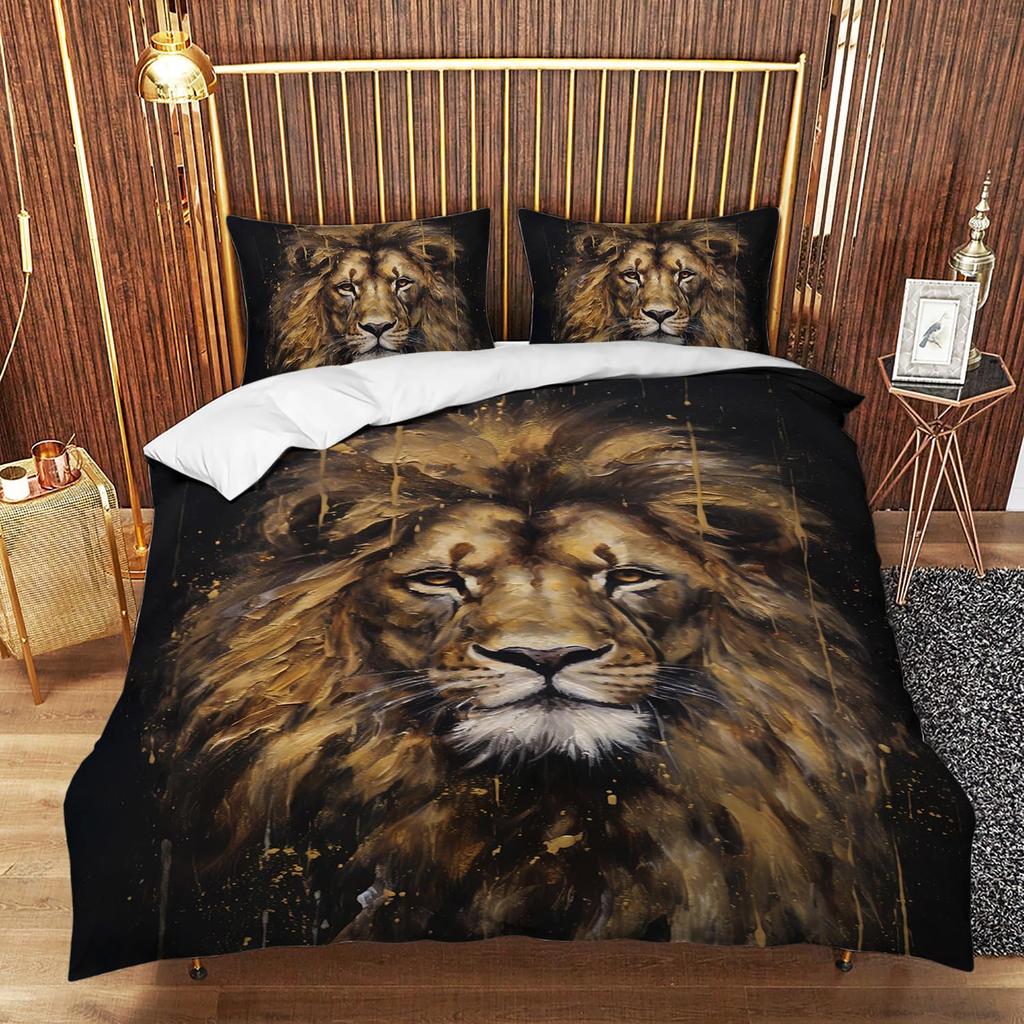 Lion Duvet Cover Set King Size Wild Animal Pattern Bedding Set Decorative Comforter Covers Wildlife Theme Quilt Cover For Teens