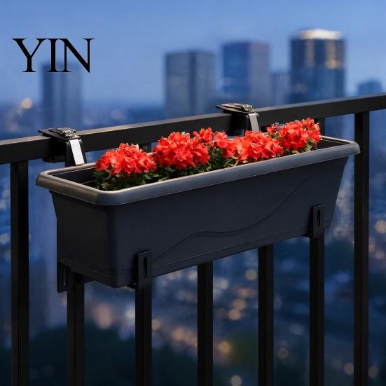 Adjustable Metal Pot Stands 4Pcs Planter Box Brackets, Stainless Steel Flower Hangers, Balcony Railing Plant Hangers No Drill Supports for Fence