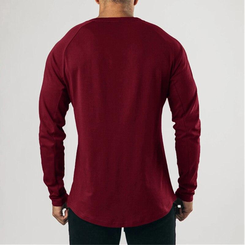 Youthful Vitality Solid Men's T-shirts Fashion Cotton Bodybuilding Tops Long Sleeve