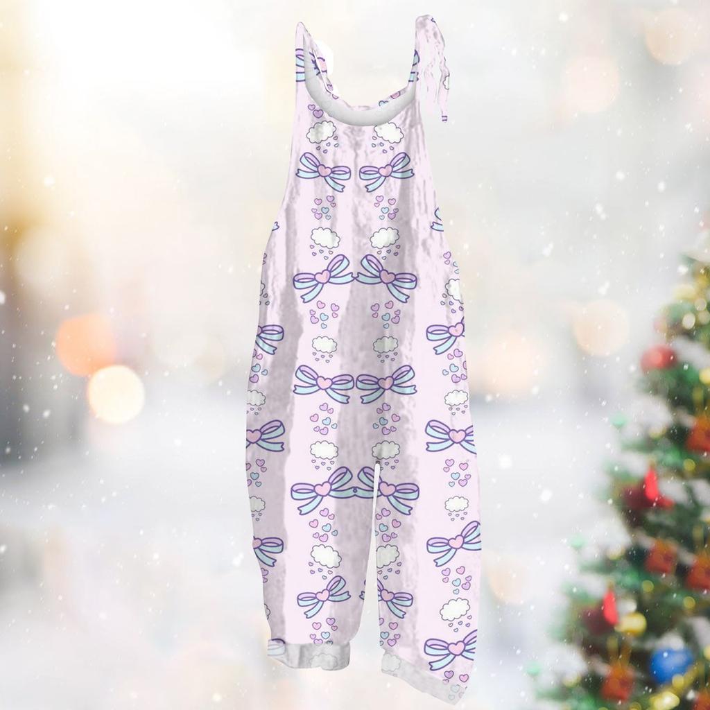 Damen Jumpsuit Karneval Print Lässig Locker Vintage Schulterträger Baumwolle Leinen