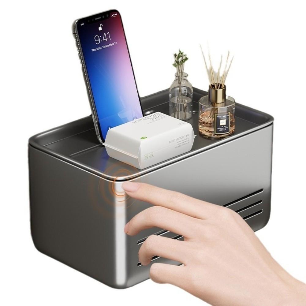 Durable Punch-Free Tissue Holder Wall Mounted Multifunctional Tissue Storage Box Aluminum Roll Paper Rack Bathroom