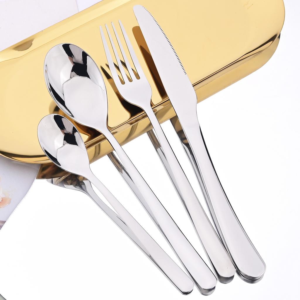 4pcs High-quality Stainless Steel Tableware Set Shiny Silver Flatware Knife Fork Coffee Spoon Dinnerware Set Kitchen Party Silverware