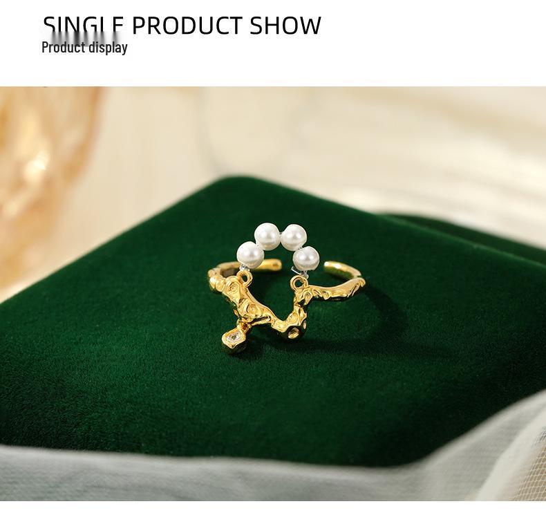 Banyan Tree S925 Silver Teardrop Pearl Ring - Irregular Retro Design, Unique Open Fit for Women