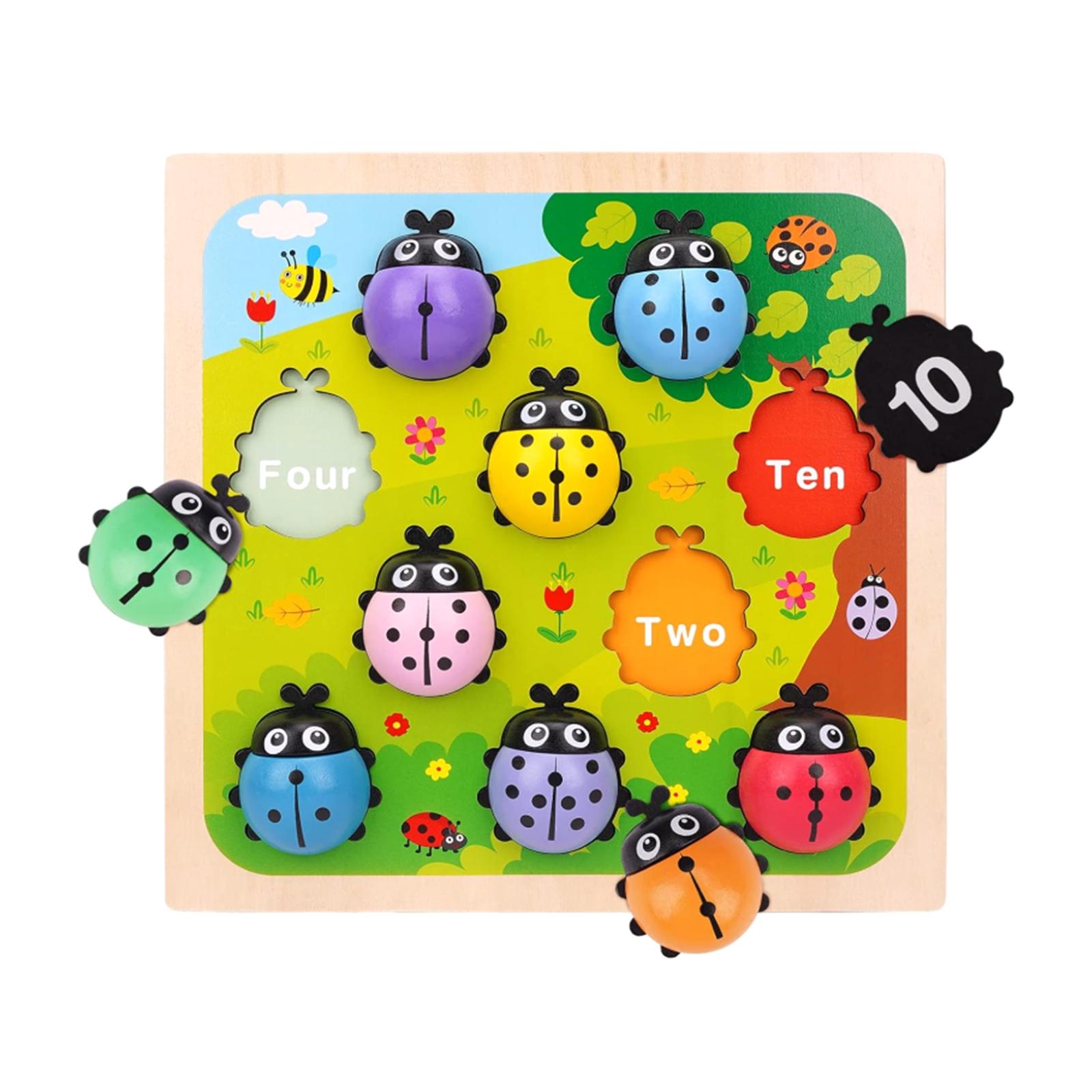 Wooden Ladybug Counting Puzzle Toy Educational Number Learning Game for Toddlers Preschool Kids Developmental Activity One Size