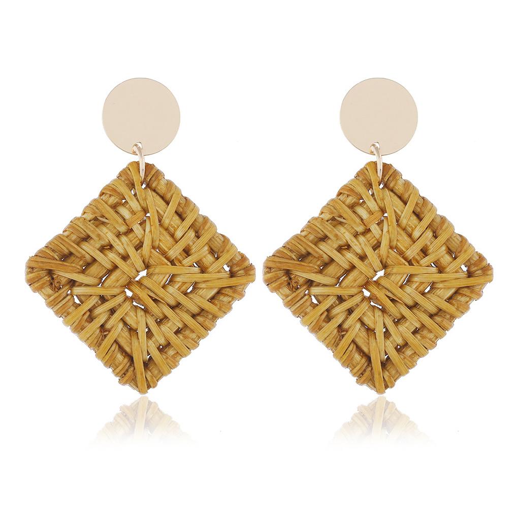 Klassische geflochtene Rattanartikel Westliche Ohrringe Böhmischer Stil Geometrischer Anhänger Bequem Attraktiver Schmuck für Frauen Mädchen