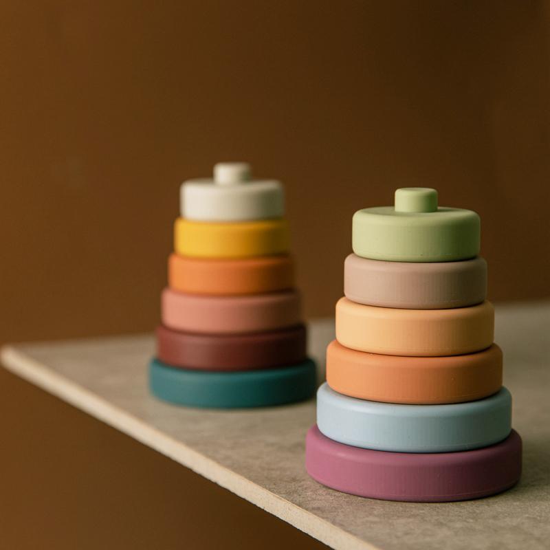 6pcs Baby Toy Soft Building Blocks Silicone Stacking Blocks Round Shape Silicone Construction Toy Rubber Teethers Montessori Toy