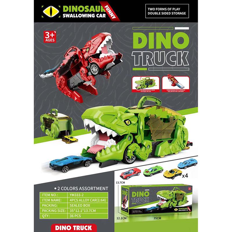 Dinosaur Devouring Car: Transforming Track & Storage Toy for Kids