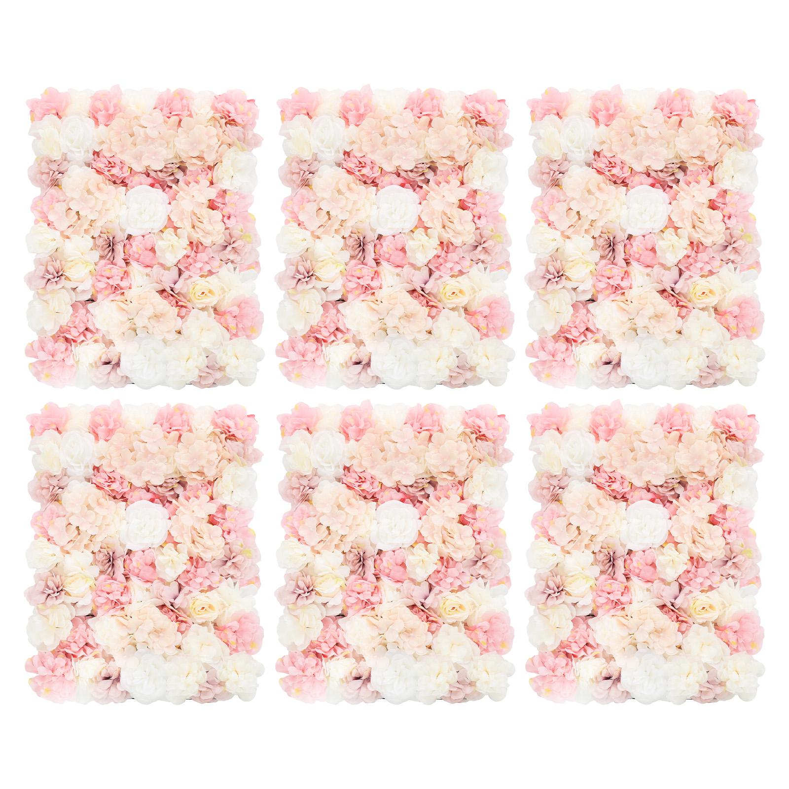 

6 PCS Artificial Flower Wall Panel, 3D Silk Roses Hydrangeas for Fence Garden Balcony Wedding Party Decoration