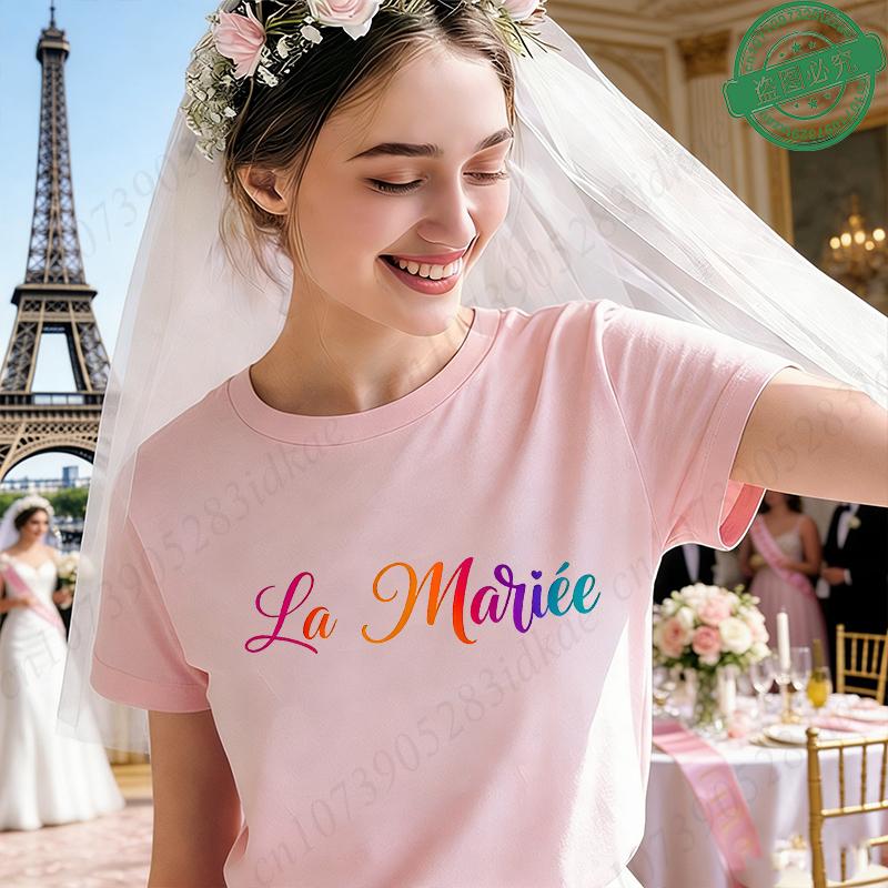 French Girl Bachelorette EVJF Party T-Shirts Future Bride Team Rainbow Gradient Graphic Short Sleeve Tees for Bridal Shower