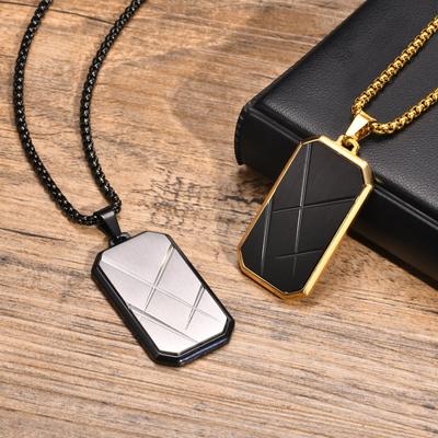 Stylish Dog Tag Necklaces for Men Boys,Stainless Steel Square Pendant Necklace,Punk Jewelry Father Gifts