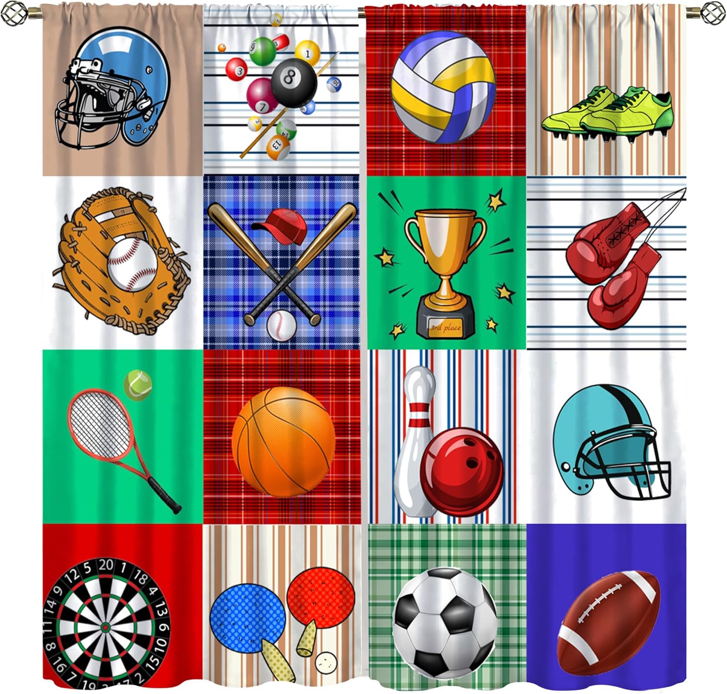 

Детские спортивные шторы для спальни, Огонь Баскетбол Футбол 3D Мяч Оформление окна для гостиной, Подростки Мальчики Девочки 53x116CM-2PC