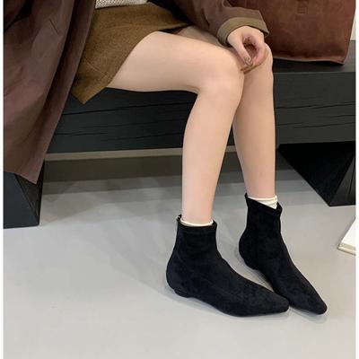 2025 neue Herbst- und Winter spitze flachsohlige Kurzstiefel Damen Wildleder dünne Stiefel vielseitige elastische Stiefel vielseitige Kurzstiefel Damen