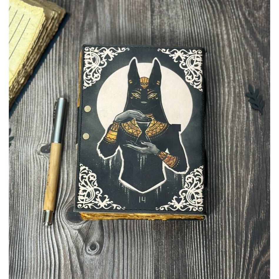 Egyptian Cat Book of Shadows Leather Journal - Leather Print Journal, Wiccan