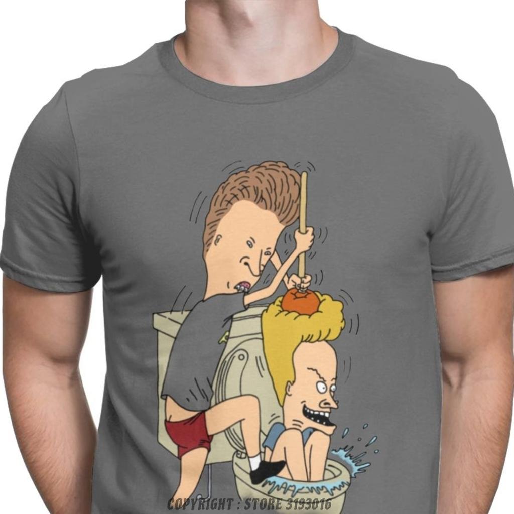Beavis Butthead Toilet Fun TShirts Aesthetic Men Cartoon Rock Comic Punk Metal Funny Christmas Tees T Shirts Homme